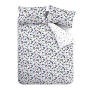 Biele/modré flanelové obliečky na dvojlôžko 200x200 cm Ophelia Floral – Bianca