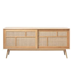 Nízka komoda v dekore duba s posuvnými dverami v prírodnej farbe 180x80 cm Barrali – Unique Furniture