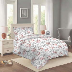 Biele/ružové bavlnené obliečky na jednolôžko 140x200 cm Elis – Cotton House