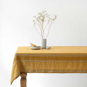Ľanový obrus 140x140 cm Amber Bronze Stripes – Linen Tales