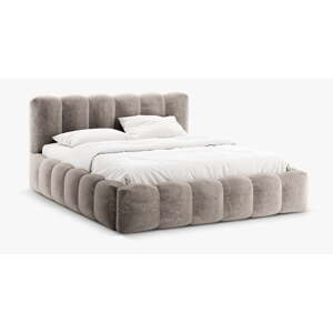 Svetlohnedá čalúnená dvojlôžková posteľ s úložným priestorom s roštom 200x200 cm Lupine – Micadoni Home