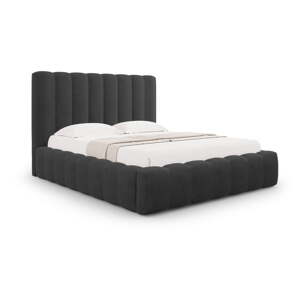 Antracitovosivá čalúnená dvojlôžková posteľ s úložným priestorom s roštom 180x200 cm Kelp – Micadoni Home