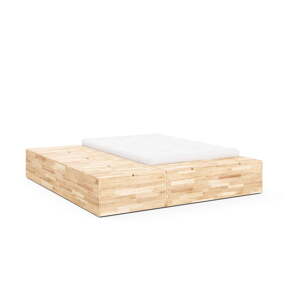 Dvojlôžková posteľ z borovicového dreva s úložným priestorom s roštom v prírodnej farbe 140x200 cm Basement Bed – Karup Design