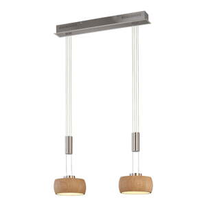 LED závesné svietidlo so stmievačom v striebornej farbe/v prírodnej farbe s dreveným tienidlom Shine-wood – Fischer & Honsel