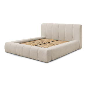 Béžová čalúnená dvojlôžková posteľ s úložným priestorom s roštom 140x190 cm Denali – Bobochic Paris