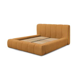 Čalúnená dvojlôžková posteľ s úložným priestorom s roštom 160x200 cm v horčicovej farbe Denali – Bobochic Paris