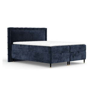 Tmavomodrá boxspring posteľ s úložným priestorom 200x200 cm Voyage – Maison de Rêve