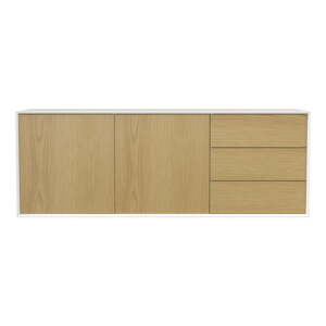 Nízka závesná komoda v dekore duba v bielej a prírodnej farbe 168x61 cm Wall – Tenzo