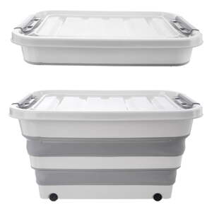 Bielo-sivý plastový úložný box s vekom 54x39x28 cm Kemp – Orion