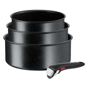 Hliníkové hrnce s nepriľnavým povrchom na indukciu v súprave 3 ks INGENIO Black stone L3998902 – Tefal