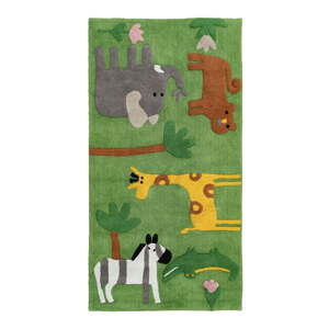 Zelený prateľný bavlnený behúň 90x175 cm Animals – Ixia
