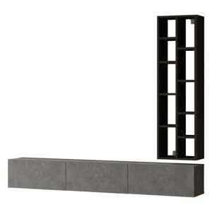 Čierny/sivý TV stolík v dekore betónu 175x25x27 cm – Kalune Design
