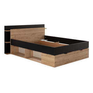 Čierna/v prírodnej farbe dvojlôžková posteľ v dekore duba s úložným priestorom bez roštu 140x190 cm Albo – Marckeric