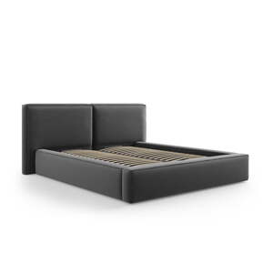Tmavosivá zamatová čalúnená dvojlôžková posteľ s úložným priestorom s roštom 200x200 cm Arendal – Cosmopolitan Design