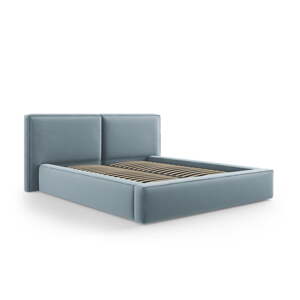 Svetlomodrá zamatová čalúnená dvojlôžková posteľ s úložným priestorom s roštom 200x200 cm Arendal – Cosmopolitan Design