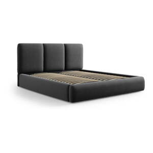 Tmavosivá zamatová čalúnená dvojlôžková posteľ s úložným priestorom s roštom 200x200 cm Brody – Mazzini Beds