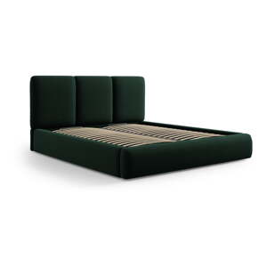 Tmavozelená zamatová čalúnená dvojlôžková posteľ s úložným priestorom s roštom 200x200 cm Brody – Mazzini Beds