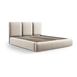Krémová zamatová čalúnená dvojlôžková posteľ s úložným priestorom s roštom 160x200 cm Brody – Mazzini Beds