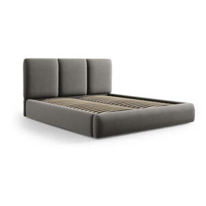 Sivá zamatová čalúnená dvojlôžková posteľ s úložným priestorom s roštom 160x200 cm Brody – Mazzini Beds