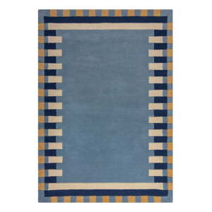 Modrý ručne tkaný vlnený koberec 160x230 cm Kai Wool Border – Flair Rugs