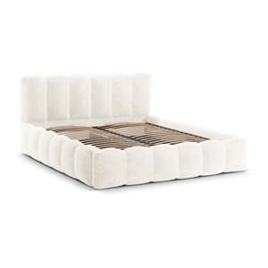 Krémová čalúnená dvojlôžková posteľ s úložným priestorom a roštom 180x200 cm Lupine – Micadoni Home