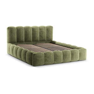 Zelená čalúnená dvojlôžková posteľ s úložným priestorom a roštom 180x200 cm Lupine – Micadoni Home