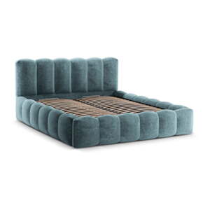 Modrá čalúnená dvojlôžková posteľ s úložným priestorom a roštom 180x200 cm Lupine – Micadoni Home