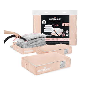 Vákuové plastové úložné boxy pod posteľ v súprave 3 ks 65x45x15,5 cm Pink Edition – Compactor