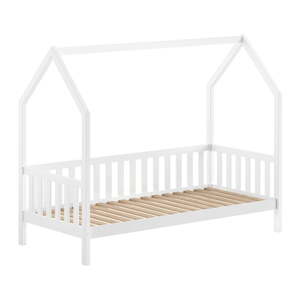 Biela domčeková detská posteľ z borovicového dreva s roštom 90x200 cm Cabane – Vipack