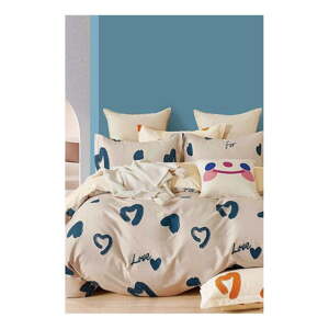 Béžové predĺžené obliečky na dvojlôžko z bavlny Renforcé s plachtou/4-dielne 200x220 cm Amore – Mila Home