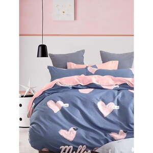 Modro-ružové predĺžené obliečky na dvojlôžko z bavlny Renforcé s plachtou/4-dielne 200x220 cm Beloved – Mila Home