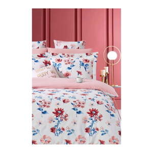 Bielo-ružové predĺžené obliečky na dvojlôžko z bavlny Renforcé s plachtou/4-dielne 200x220 cm – Mila Home