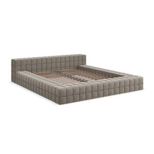 Taupe čalúnená dvojlôžková posteľ s roštom 160x200 cm Akela – Makamii