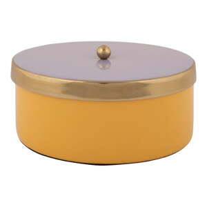 Žltý dekoratívny kovový úložný box ø 16x6 cm Double Funky – PT LIVING