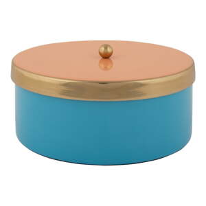 Modrý dekoratívny kovový úložný box ø 16x6 cm Double Funky – PT LIVING