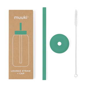 Silikónová slamka s čistiacou kefkou/s viečkom Frosted Green – Muuki
