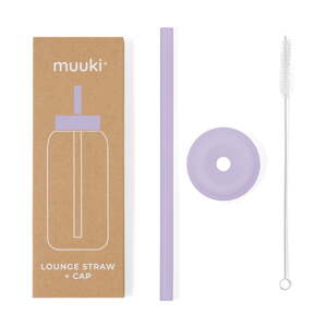 Silikónová slamka s čistiacou kefkou/s viečkom Pastel Lilac – Muuki