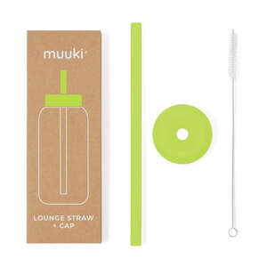 Silikónová slamka s čistiacou kefkou/s viečkom Electric Lime – Muuki