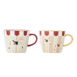 Krémovobiele kameninové hrnčeky v súprave 2 ks s vianočným motívom 300 ml Merry-go-round – Bloomingville