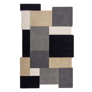 Čierny/sivý ručne tkaný vlnený koberec 150x240 cm Collage Monochrome – Flair Rugs