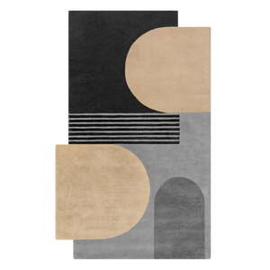 Čierny/sivý ručne tkaný vlnený koberec 120x180 cm Lozenge Monochrome – Flair Rugs