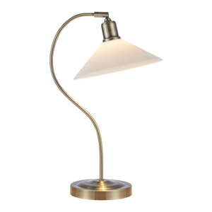 Biela/mosadzná stolová lampa so skleneným tienidlom (výška  49 cm) Vela – Markslöjd