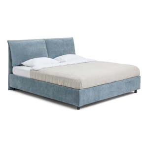 Modrá čalúnená dvojlôžková posteľ s úložným priestorom s roštom 160x200 cm Myra Pillow – Bonami Selection
