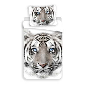 Biela/sivá bavlnená detská obliečka na jednolôžko 140x200 cm White Tiger – Jerry Fabrics