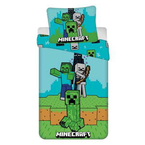 Zelená/modrá bavlnená detská obliečka na jednolôžko 140x200 cm Minecraft "Mobs Here" – Jerry Fabrics