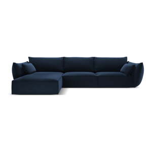 Tmavomodrá zamatová rohová pohovka (ľavý roh/s leňoškou) Vanda – Mazzini Sofas