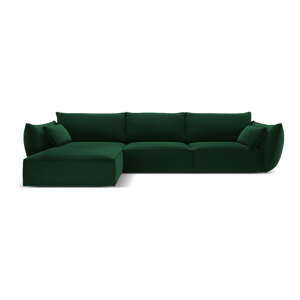 Tmavozelená zamatová rohová pohovka (ľavý roh/s leňoškou) Vanda – Mazzini Sofas