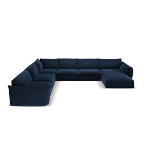 Tmavomodrá zamatová rohová pohovka (ľavý roh/do tvaru "U") Vanda – Mazzini Sofas