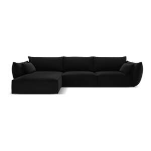 Čierna zamatová rohová pohovka (ľavý roh/s leňoškou) Vanda – Mazzini Sofas