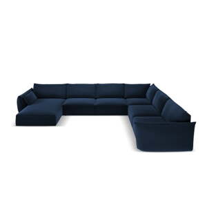 Tmavomodrá zamatová rohová pohovka (pravý roh/do tvaru "U") Vanda – Mazzini Sofas
